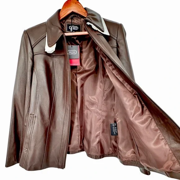 NEW BGSD Lambskin Leather Jacket Miranda Sz XL Dark Chocolate Brown Full Zip NWT - Picture 4 of 15